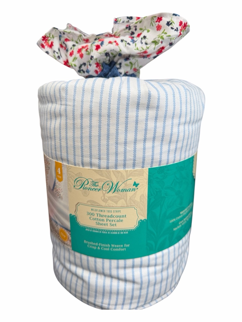 KING The Pioneer Woman Wildflower Toss Stripe Cotton Percale Sheet Set King Size